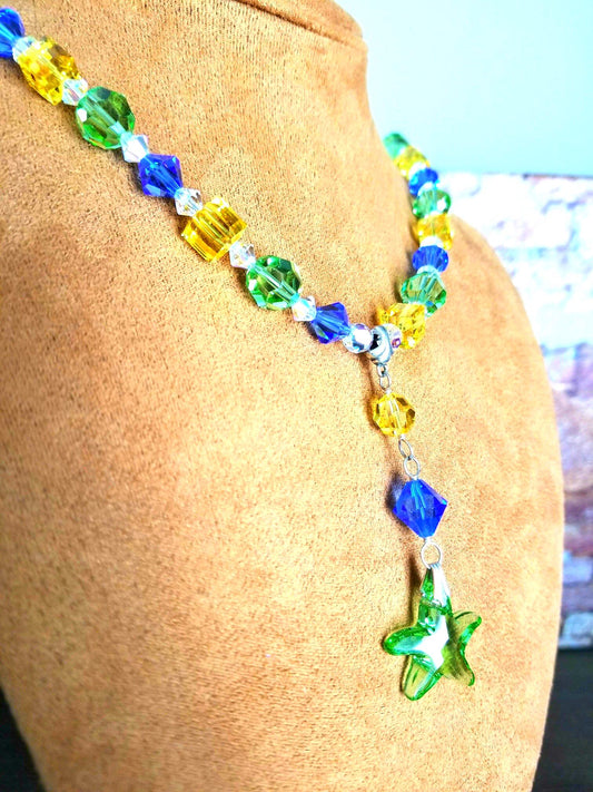Swarovski Crystal Starfish Necklace Set: Sterling Silver, Beaded Jewelry