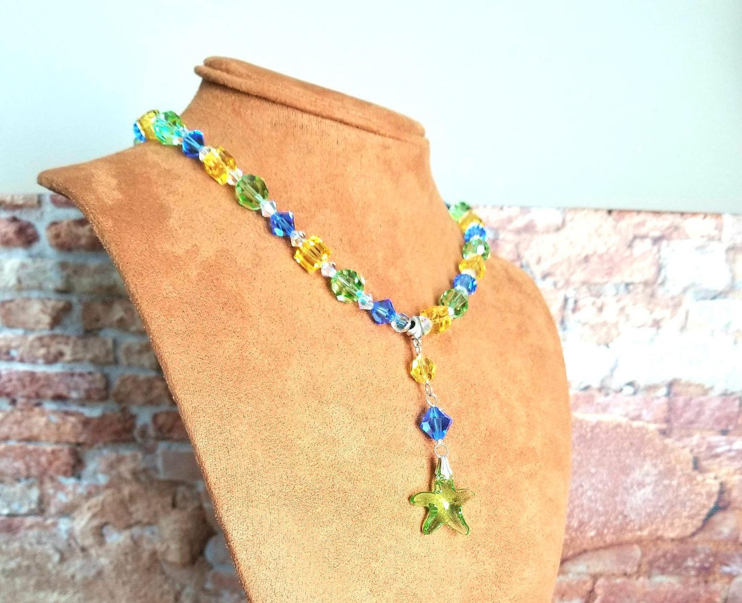 Swarovski Crystal Starfish Necklace Set: Sterling Silver, Beaded Jewelry