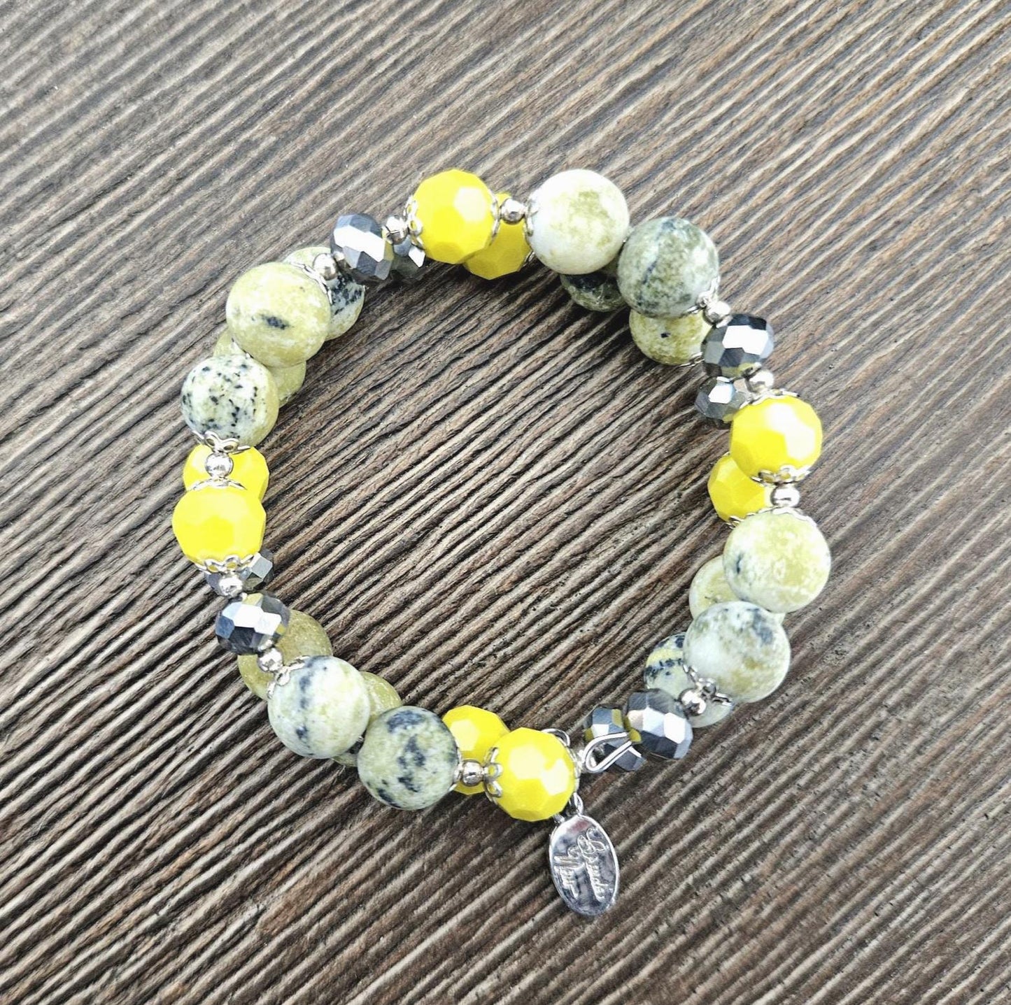 Chartreuse Turquoise Beaded Bracelet: Silver Accents, Memory Wire