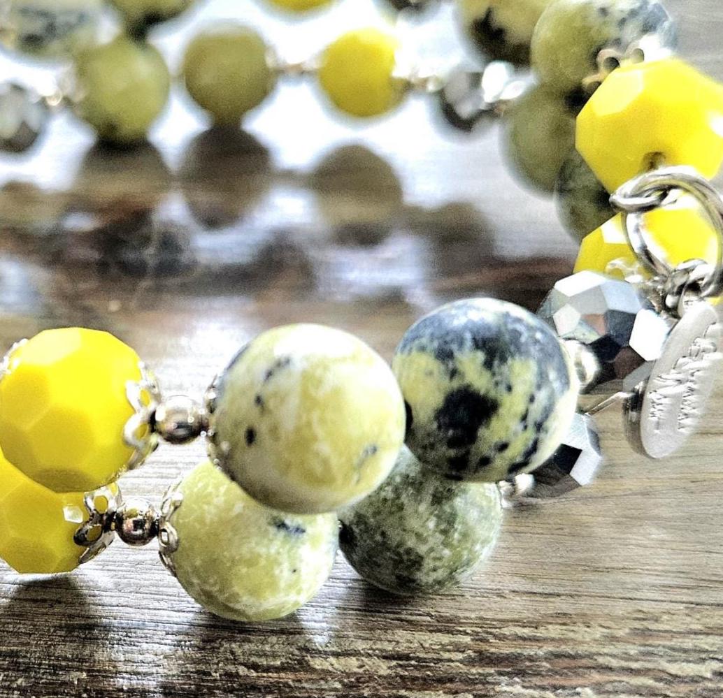 Chartreuse Turquoise Beaded Bracelet: Silver Accents, Memory Wire
