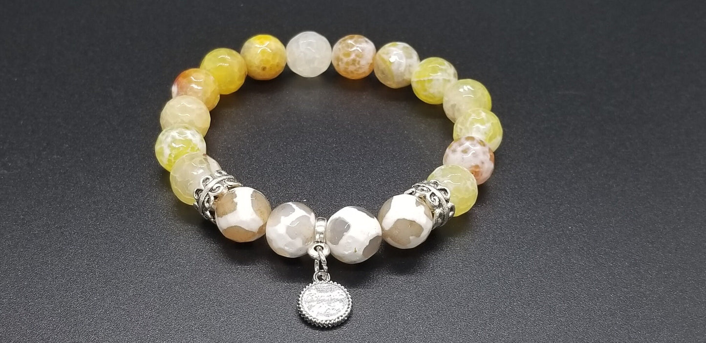 Handmade Yellow Agate Beaded Bracelet: Silver Accents, Stretch Jewelry