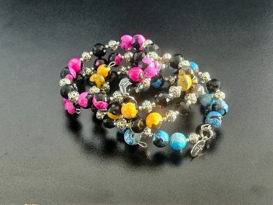 Agate Gemstone Wrap Bracelet: Silver Southwest Style Cuff