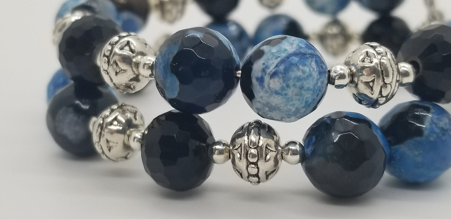 Agate Gemstone Wrap Bracelet: Silver Southwest Style Cuff