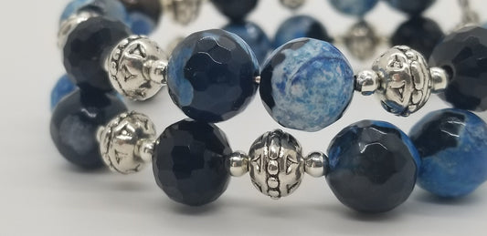 Agate Gemstone Wrap Bracelet: Silver Southwest Style Cuff