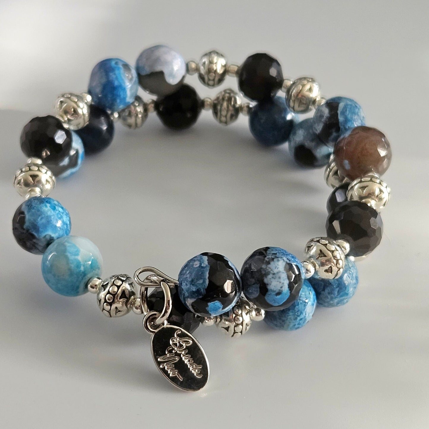 Agate Gemstone Wrap Bracelet: Silver Southwest Style Cuff