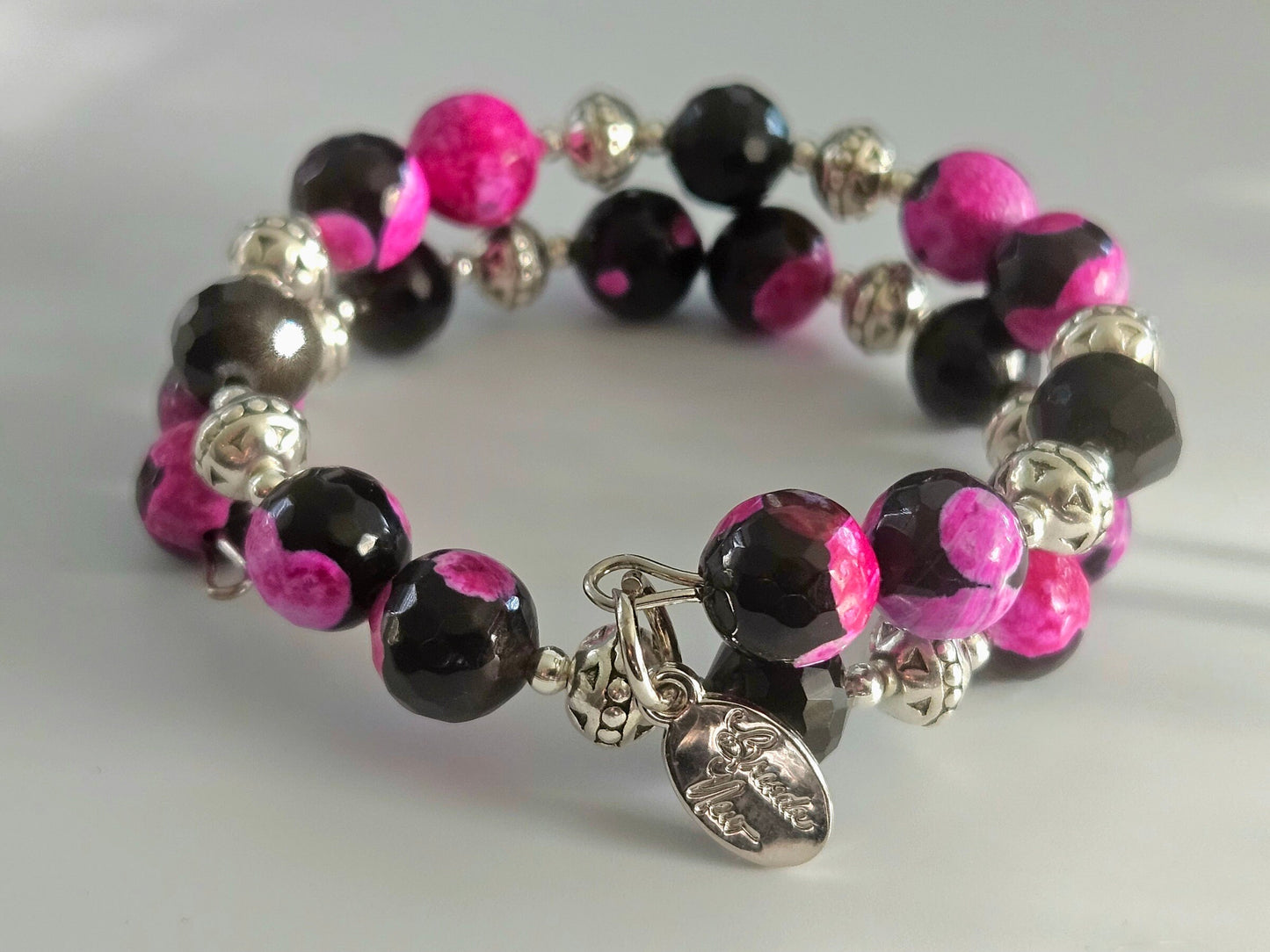 Agate Gemstone Wrap Bracelet: Silver Southwest Style Cuff