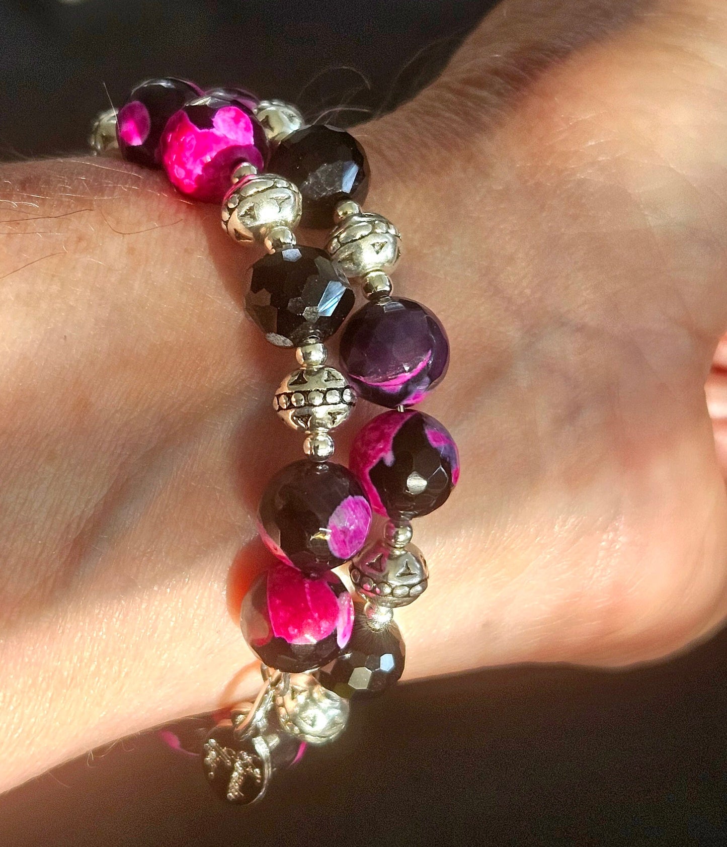 Agate Gemstone Wrap Bracelet: Silver Southwest Style Cuff