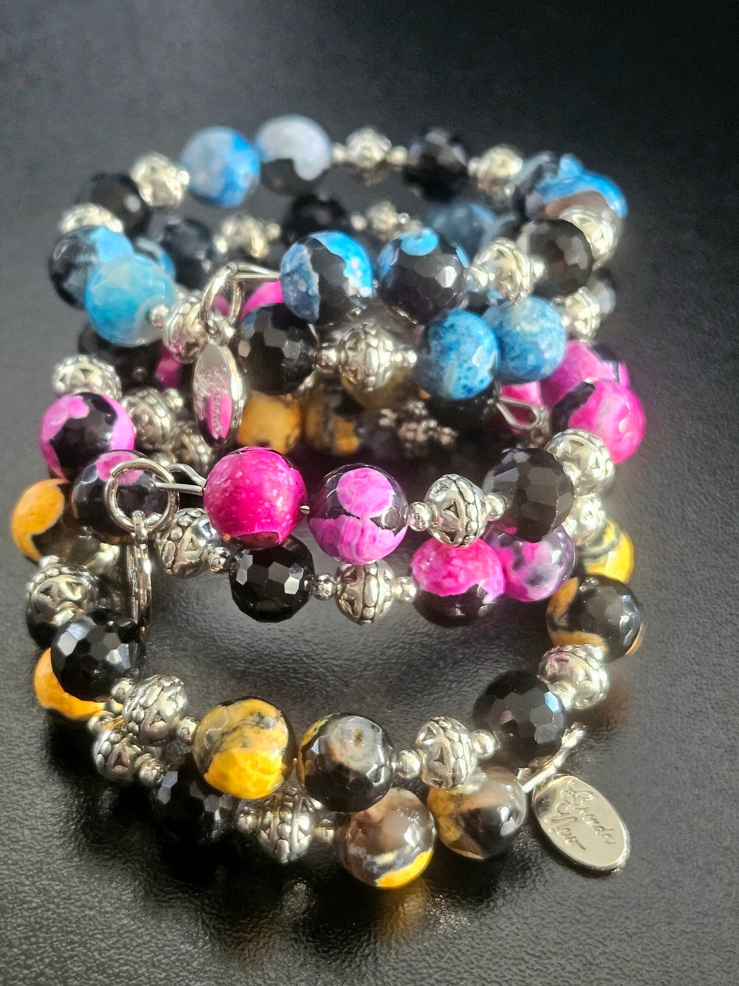 Agate Gemstone Wrap Bracelet: Silver Southwest Style Cuff