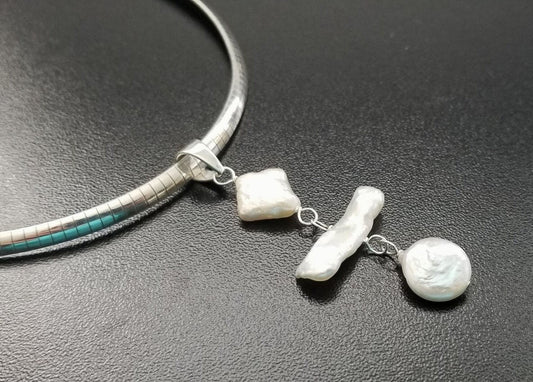 Freshwater Pearl Pendant Necklace: Sterling Silver Y Drop, Handmade