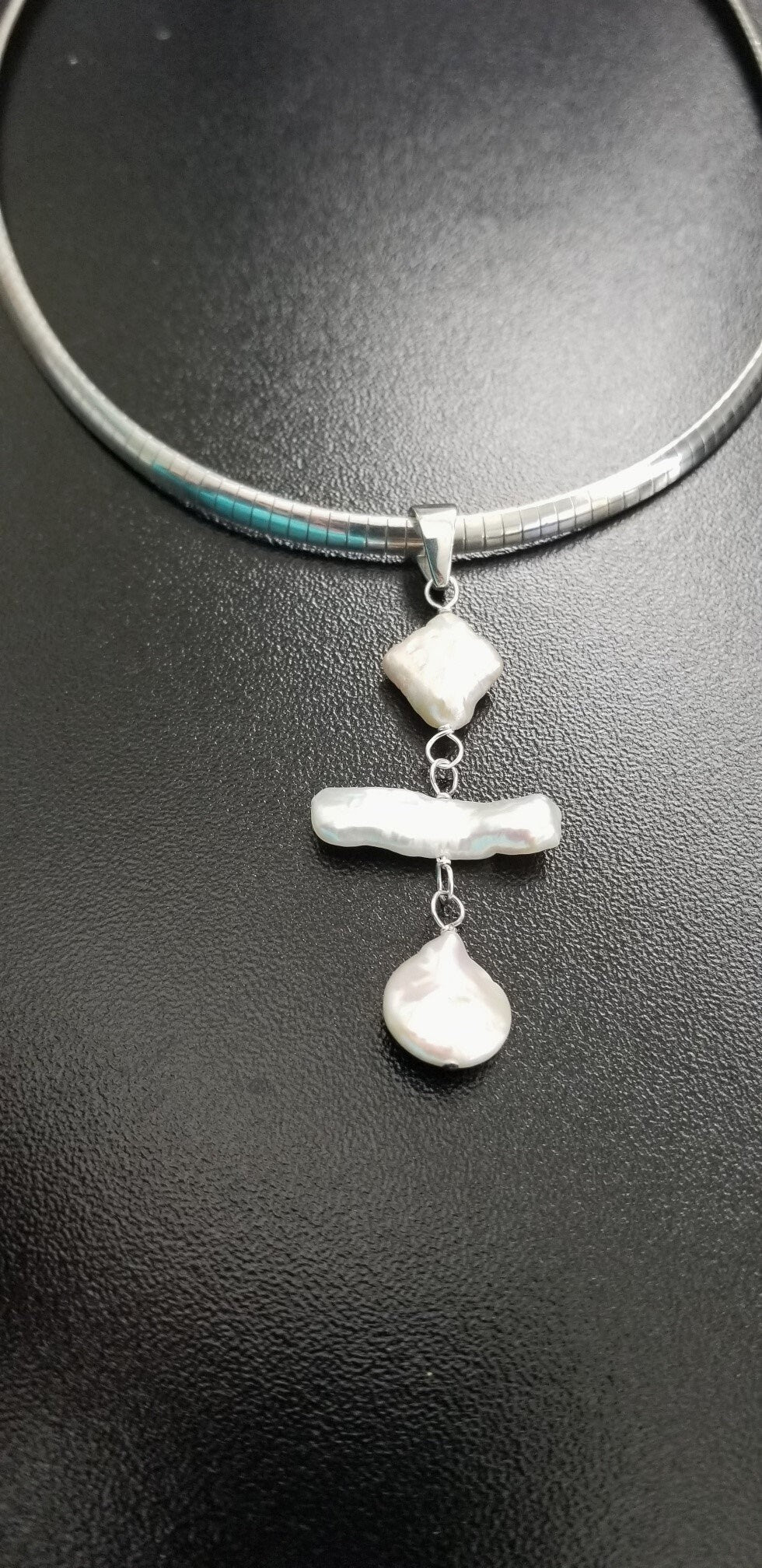 Freshwater Pearl Pendant Necklace: Sterling Silver Y Drop, Handmade