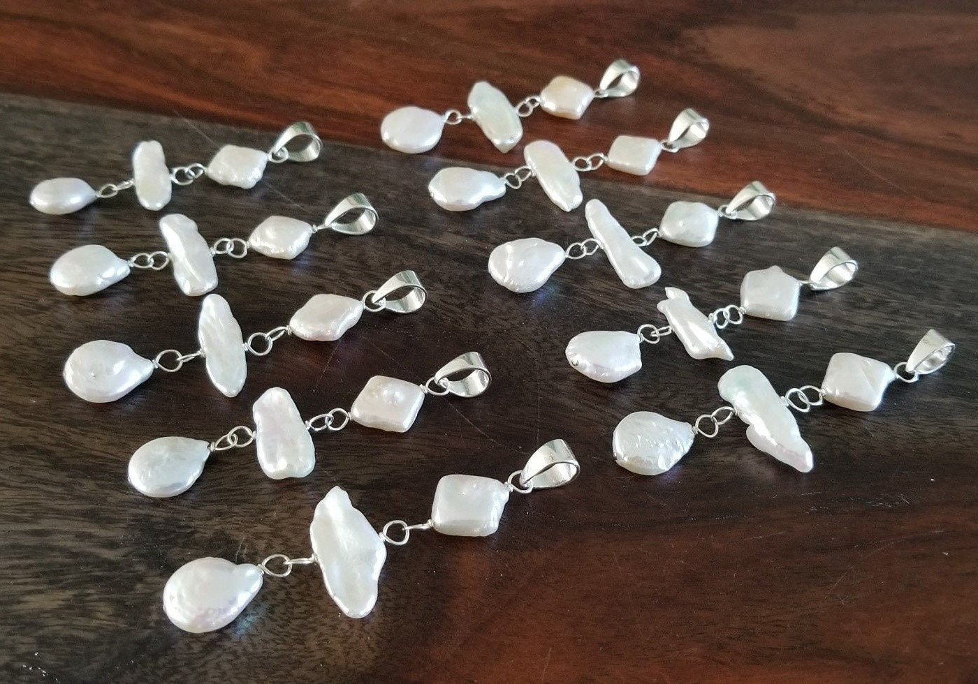 Freshwater Pearl Pendant Necklace: Sterling Silver Y Drop, Handmade