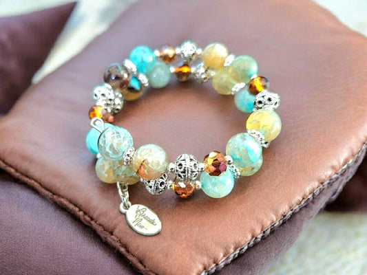 Agate Beaded Wrap Bracelet: Handmade Southwest Style Silver Jewelry