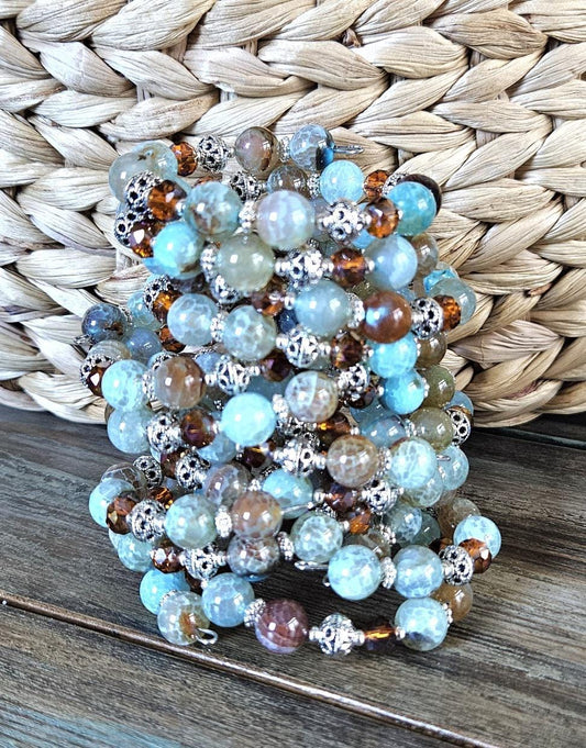 Agate Beaded Wrap Bracelet: Handmade Southwest Style Silver Jewelry