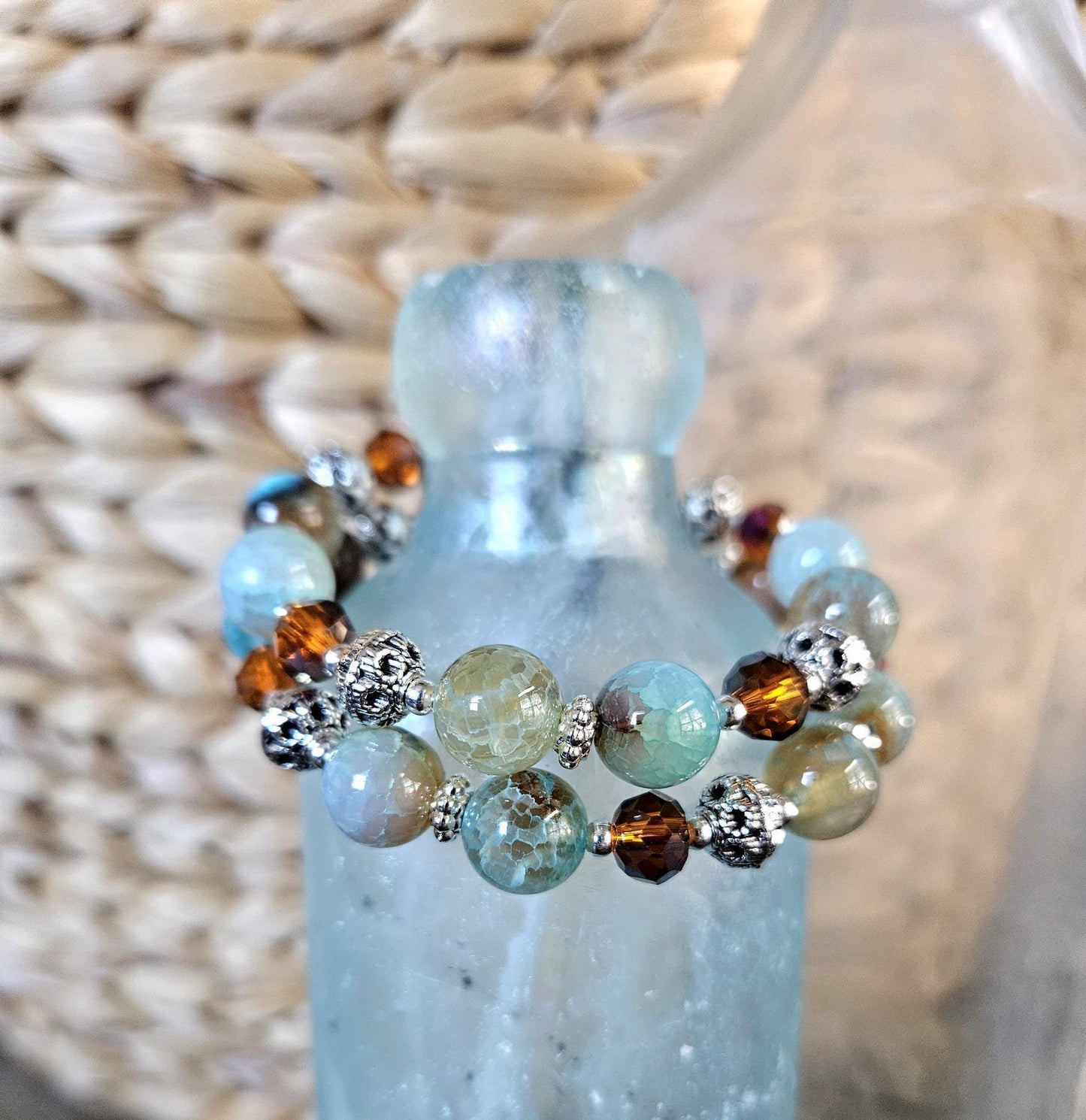 Agate Beaded Wrap Bracelet: Handmade Southwest Style Silver Jewelry