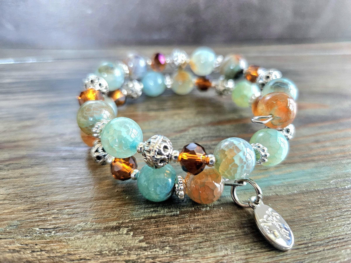 Agate Beaded Wrap Bracelet: Handmade Southwest Style Silver Jewelry