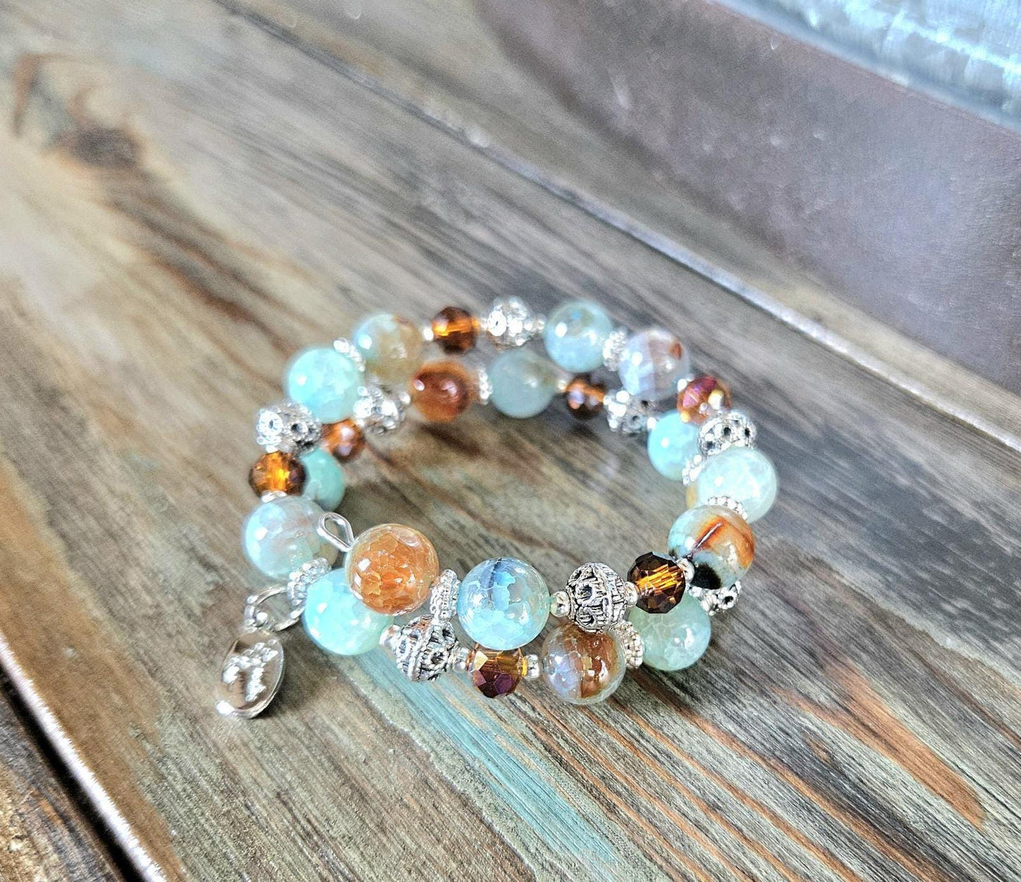Agate Beaded Wrap Bracelet: Handmade Southwest Style Silver Jewelry