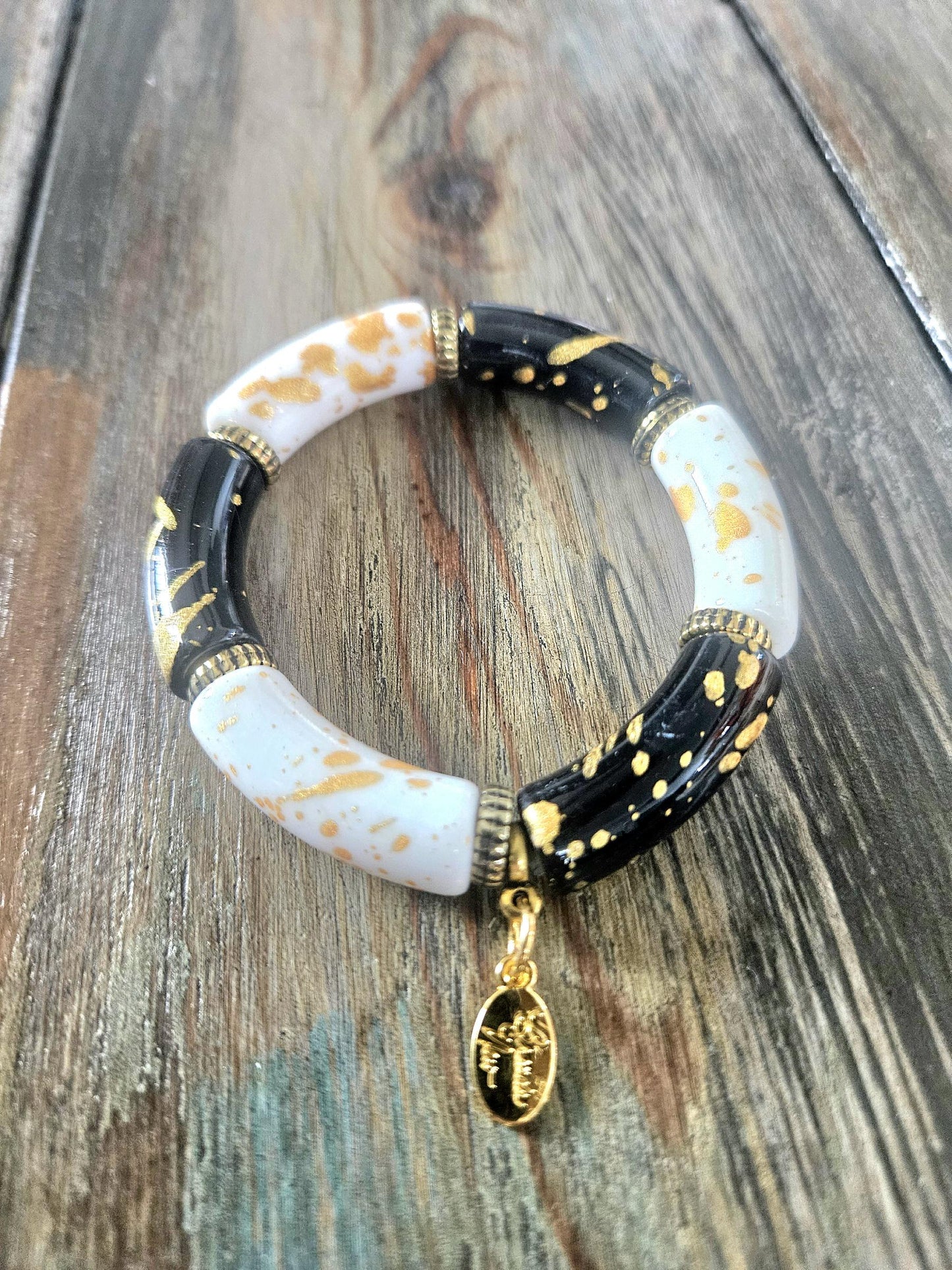 Cabana Bracelet Stack Handmade Beaded Gold Red White Black: Christmas Gift