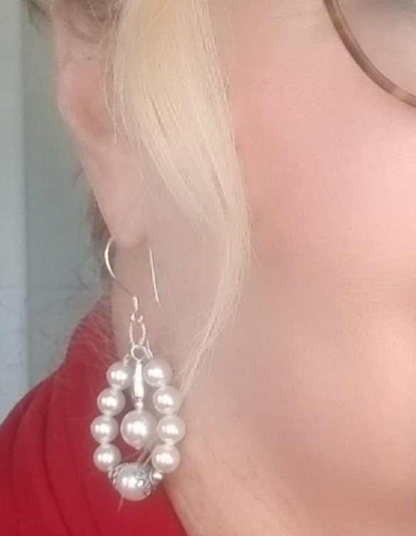 Pearl Chandelier Earrings: Sterling Silver Bali Beads, Bridal Jewelry