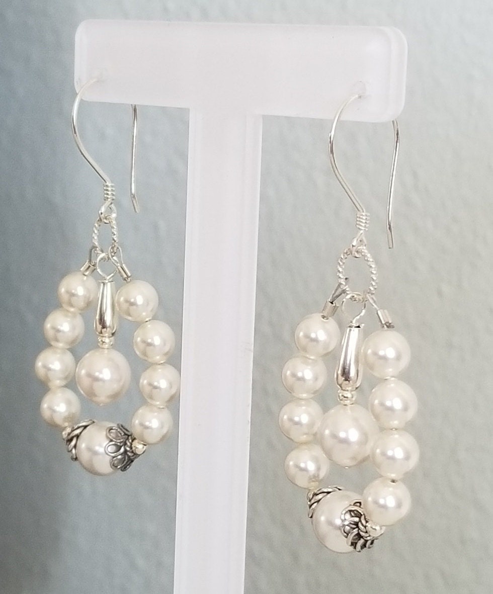 Pearl Chandelier Earrings: Sterling Silver Bali Beads, Bridal Jewelry