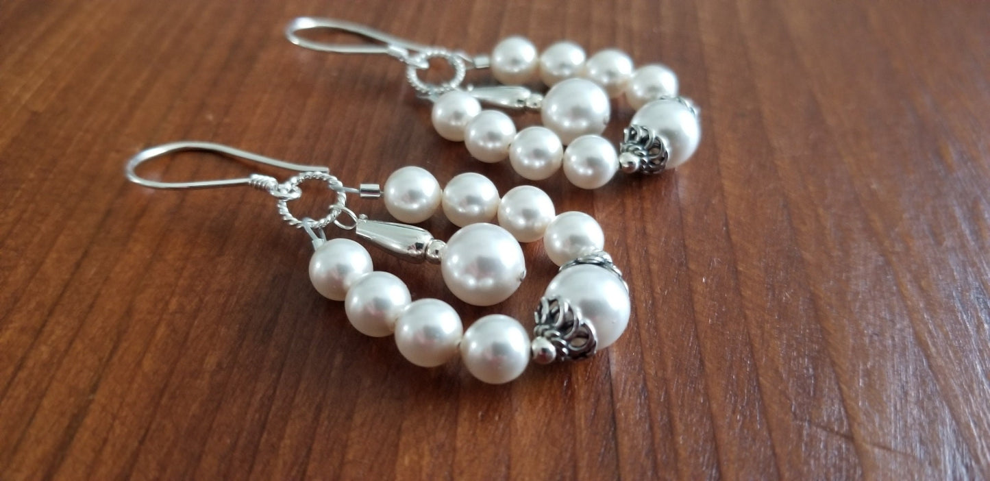Pearl Chandelier Earrings: Sterling Silver Bali Beads, Bridal Jewelry