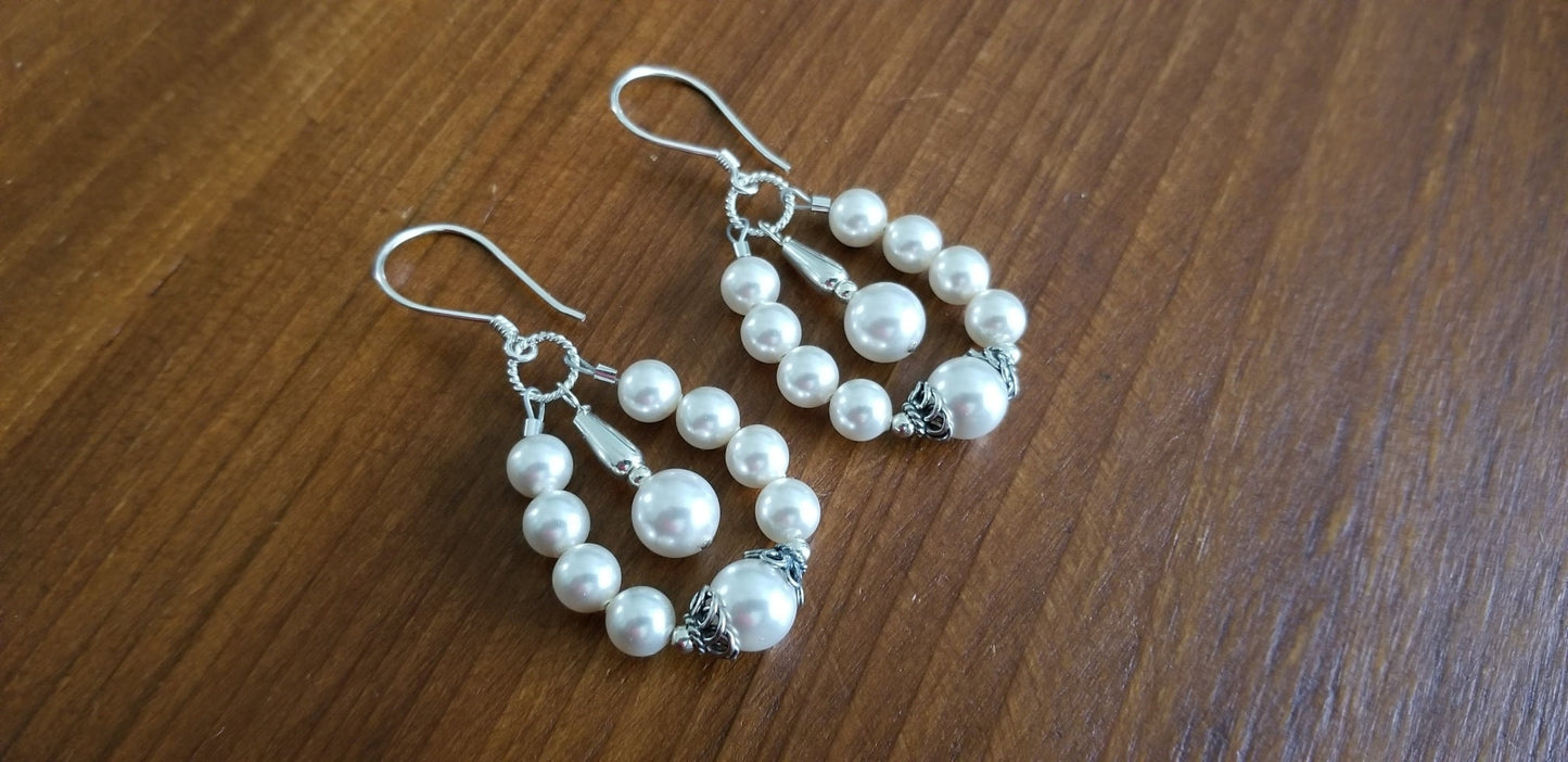 Pearl Chandelier Earrings: Sterling Silver Bali Beads, Bridal Jewelry