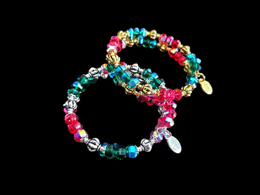 Christmas Bracelet Red Green Handmade Beaded: Women's Gift For Her Holiday Jewelry