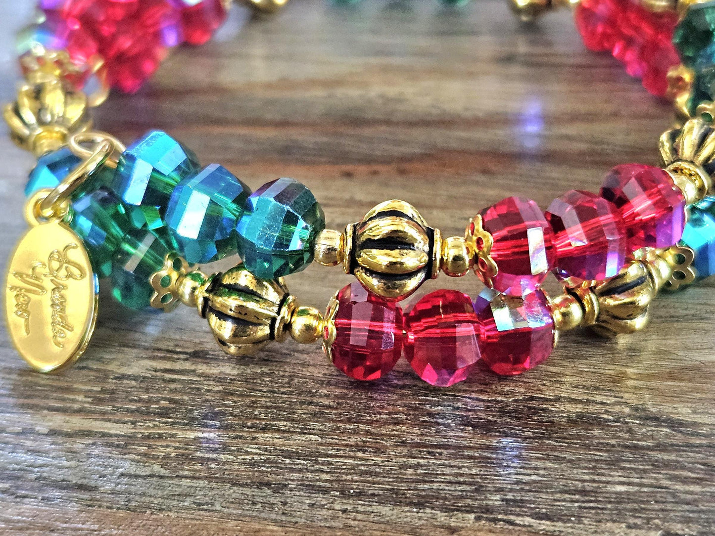 Christmas Bracelet Red Green Handmade Beaded: Women's Gift For Her Holiday Jewelry