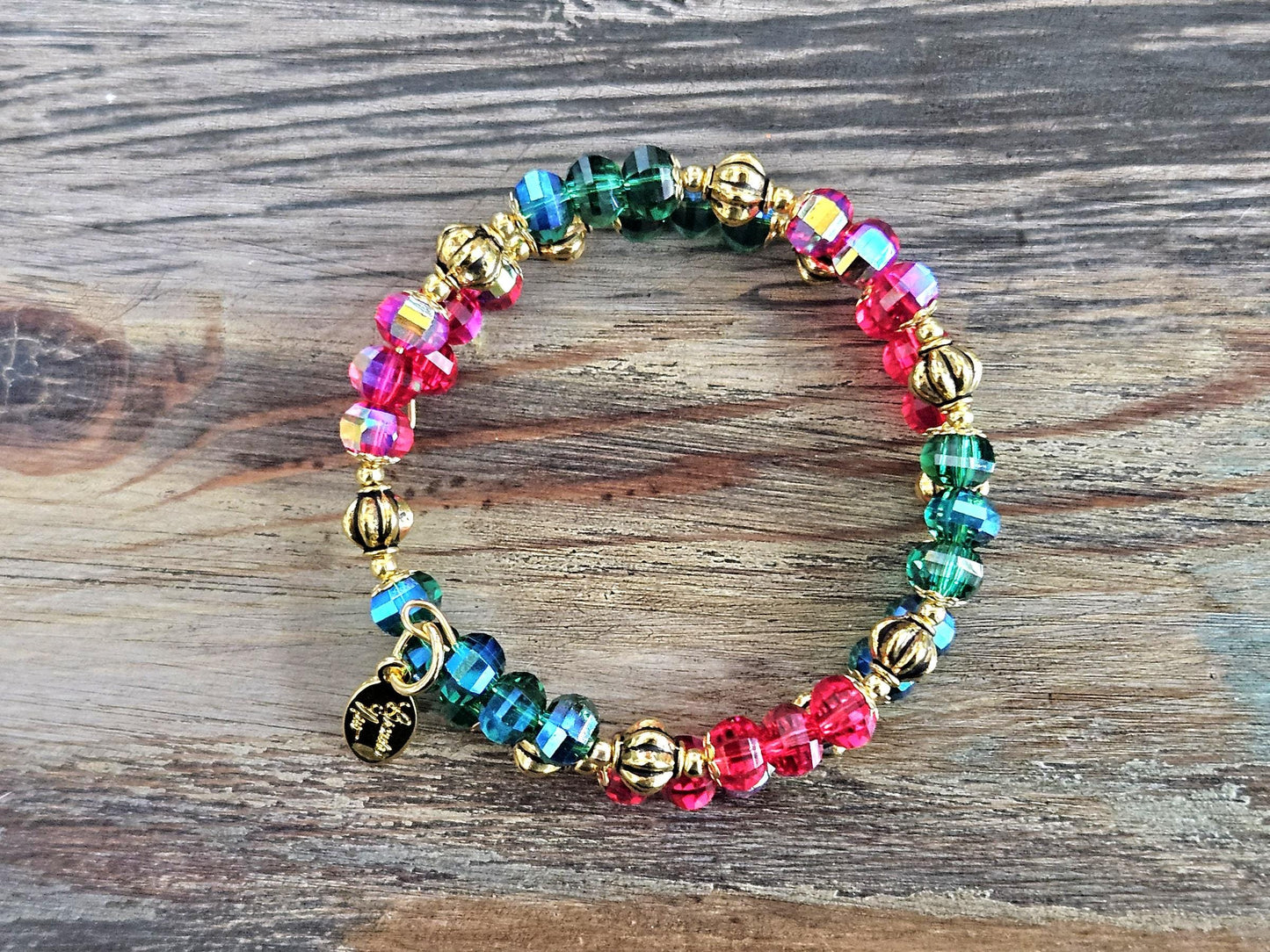 Christmas Bracelet Red Green Handmade Beaded: Women's Gift For Her Holiday Jewelry