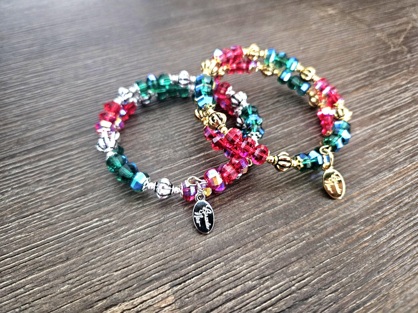 Christmas Bracelet Red Green Handmade Beaded: Women's Gift For Her Holiday Jewelry