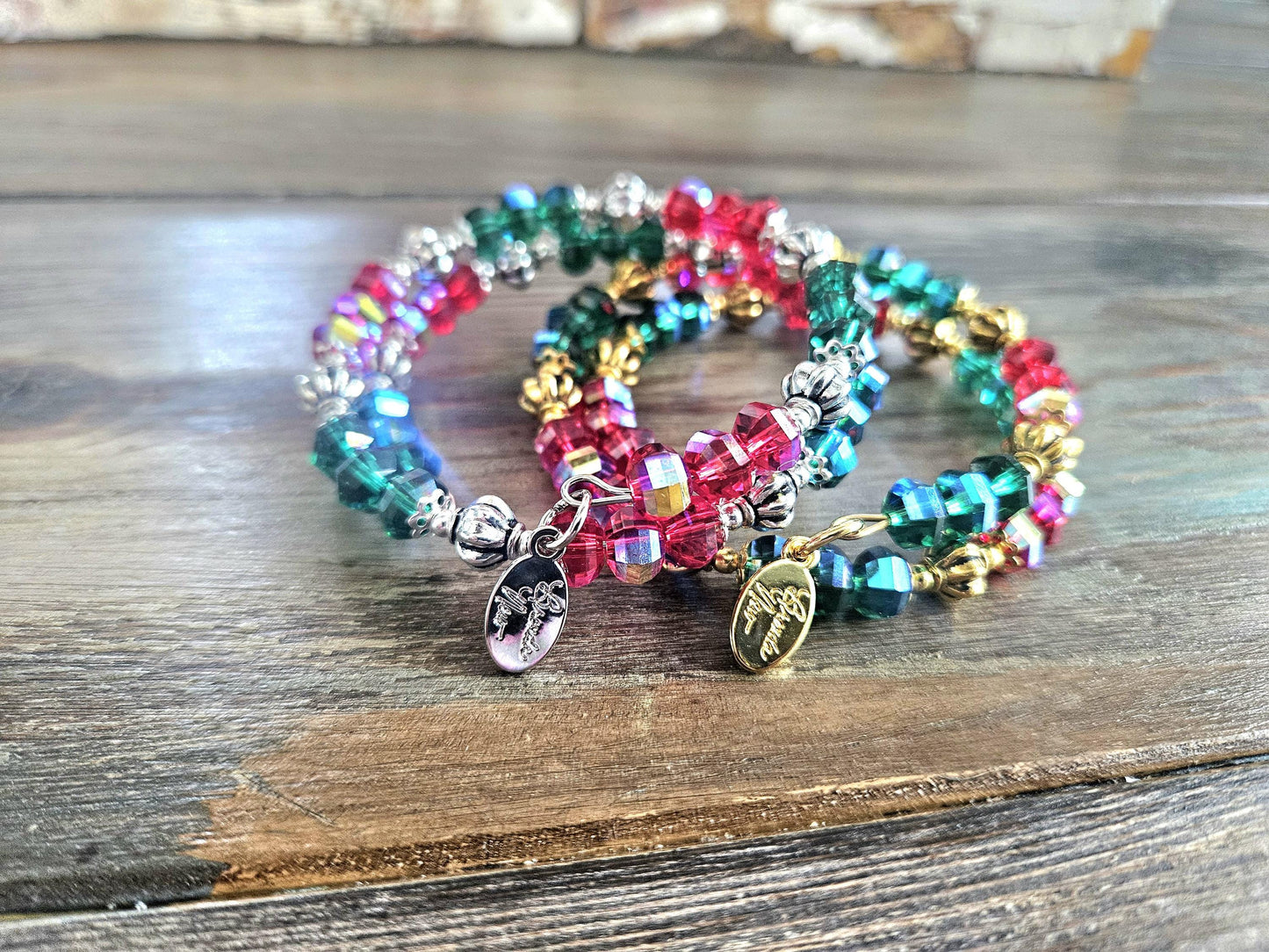 Christmas Bracelet Red Green Handmade Beaded: Women's Gift For Her Holiday Jewelry