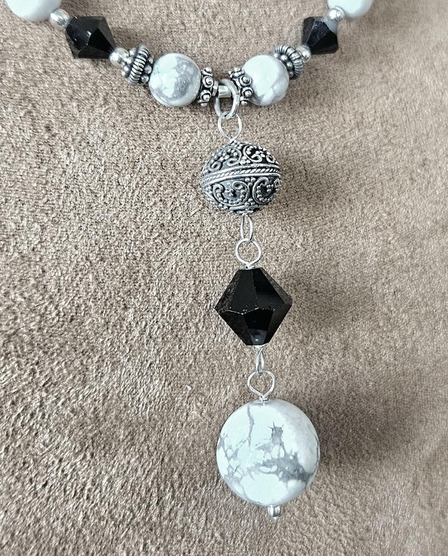 Howlite Jewelry Set: Sterling Silver, Bali Accents, Swarovski Crystals