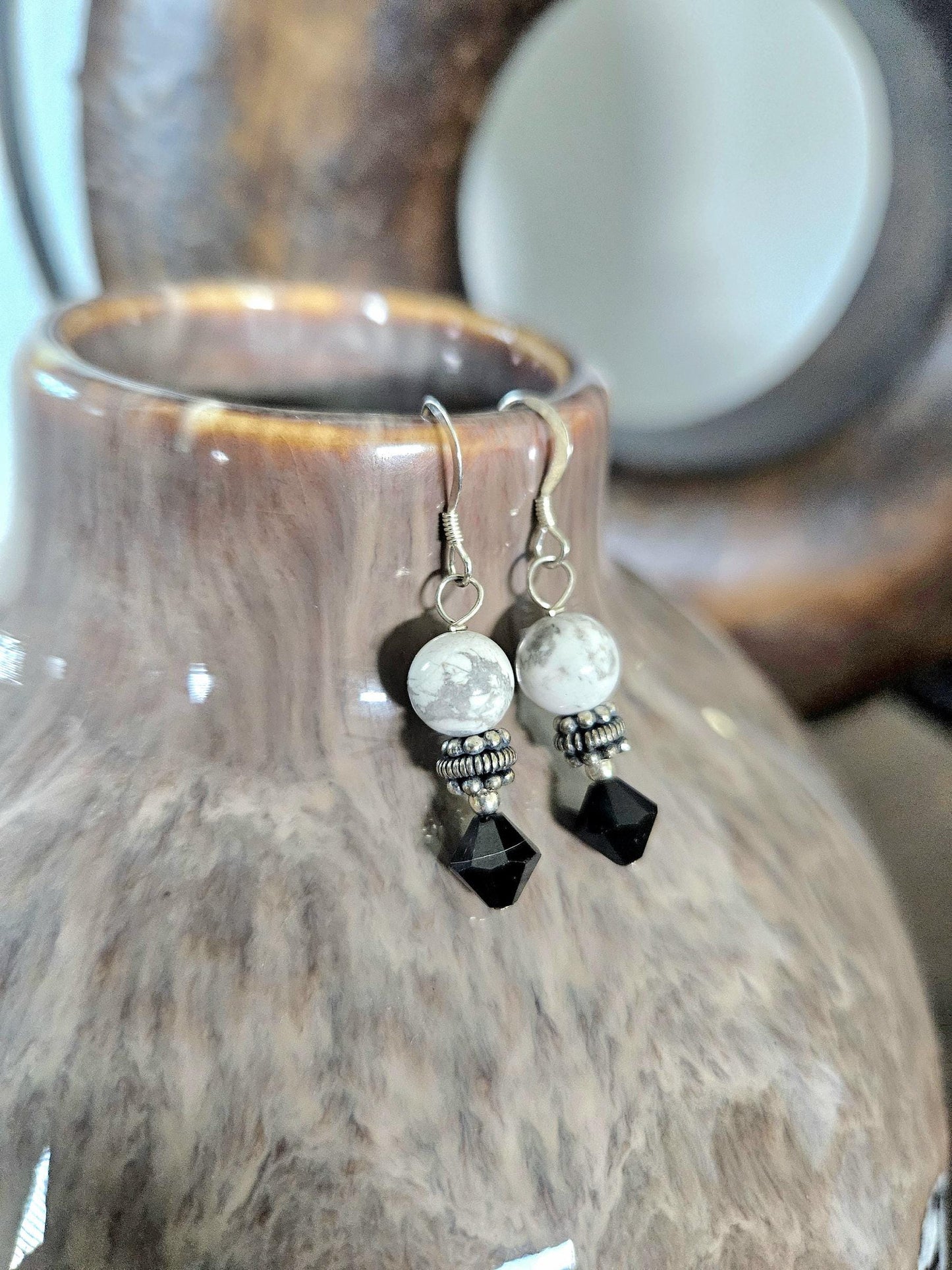 Howlite Jewelry Set: Sterling Silver, Bali Accents, Swarovski Crystals