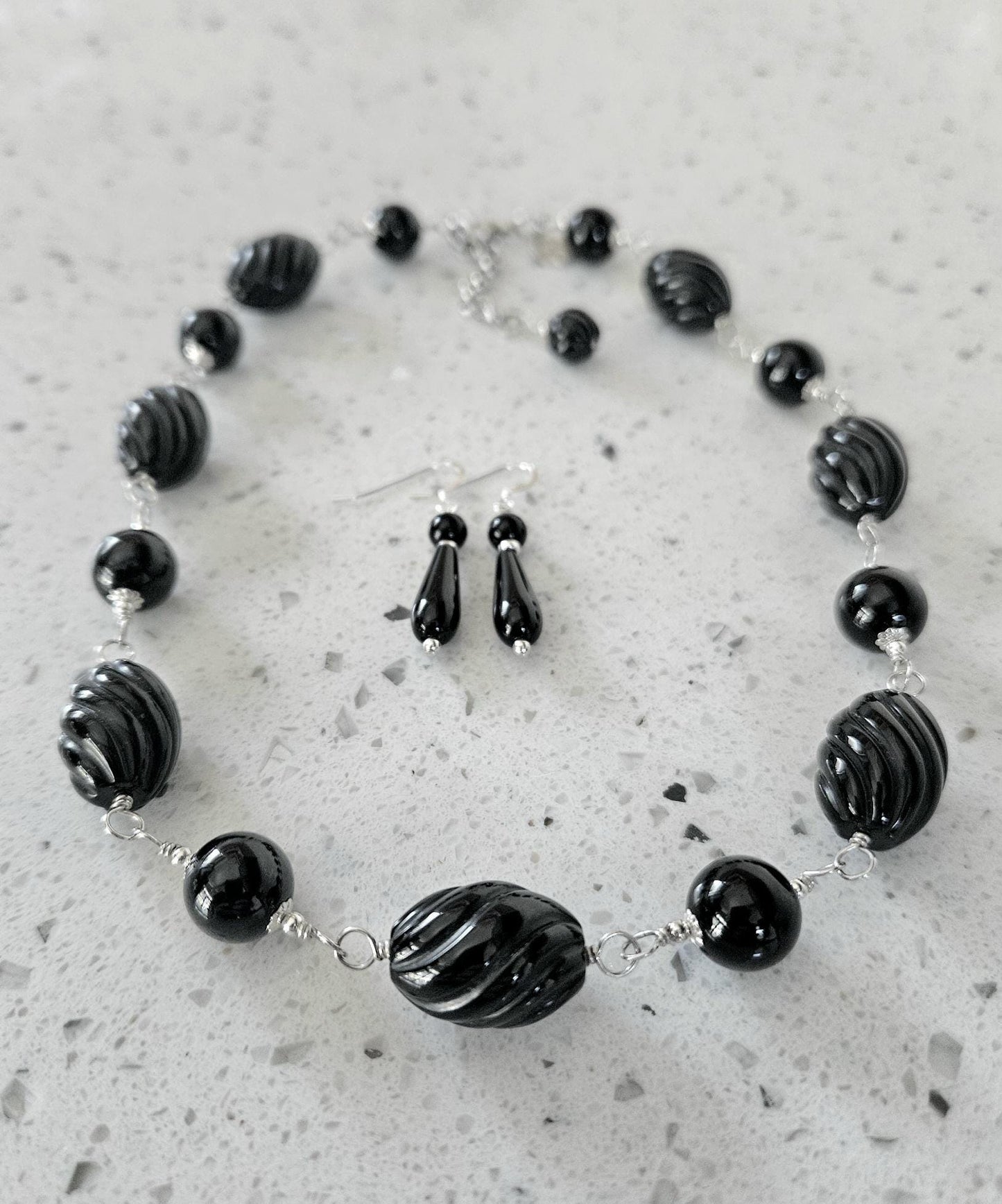 Handmade Black Onyx and Sterling Silver Jewelry Set