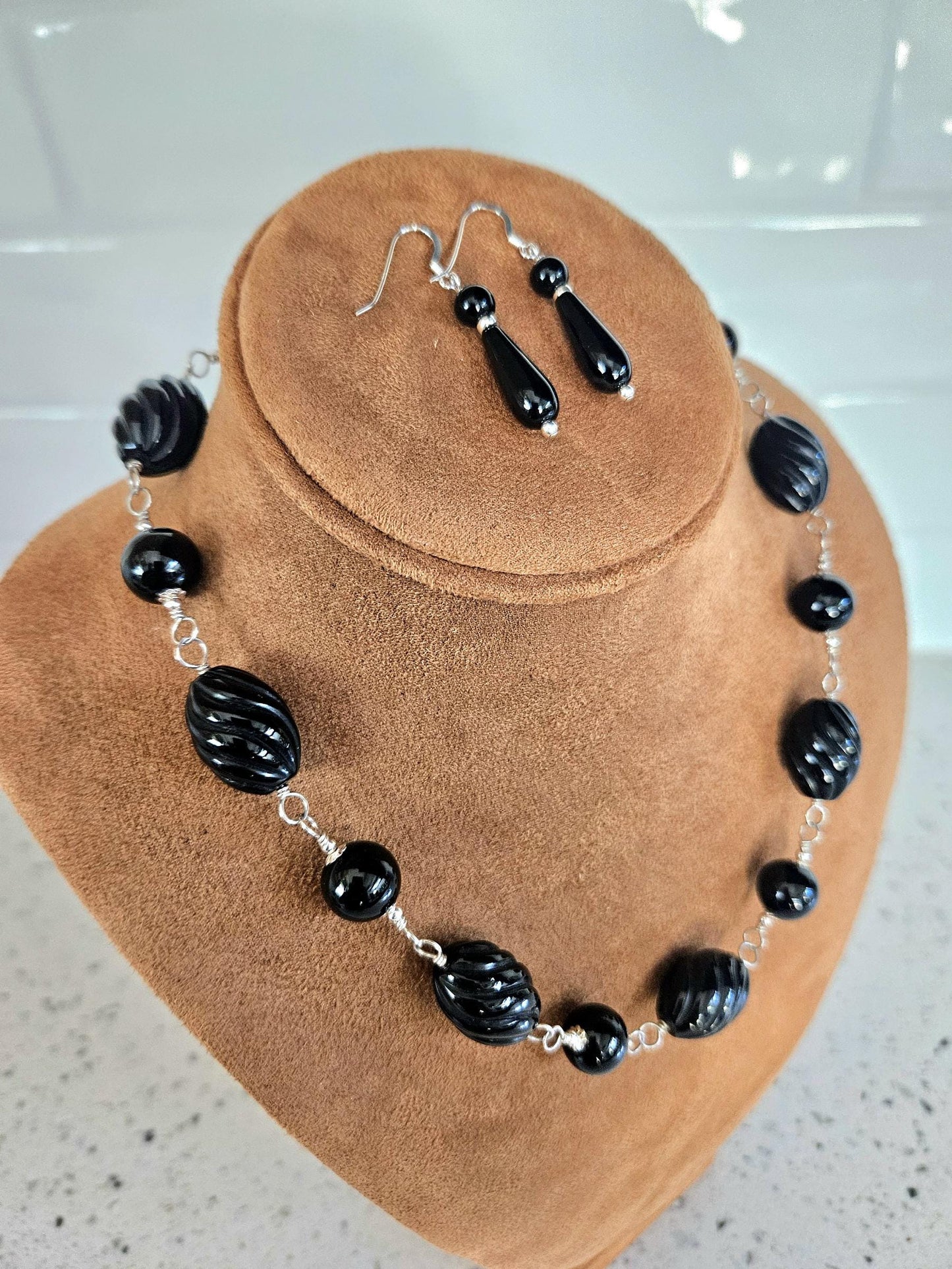 Handmade Black Onyx and Sterling Silver Jewelry Set