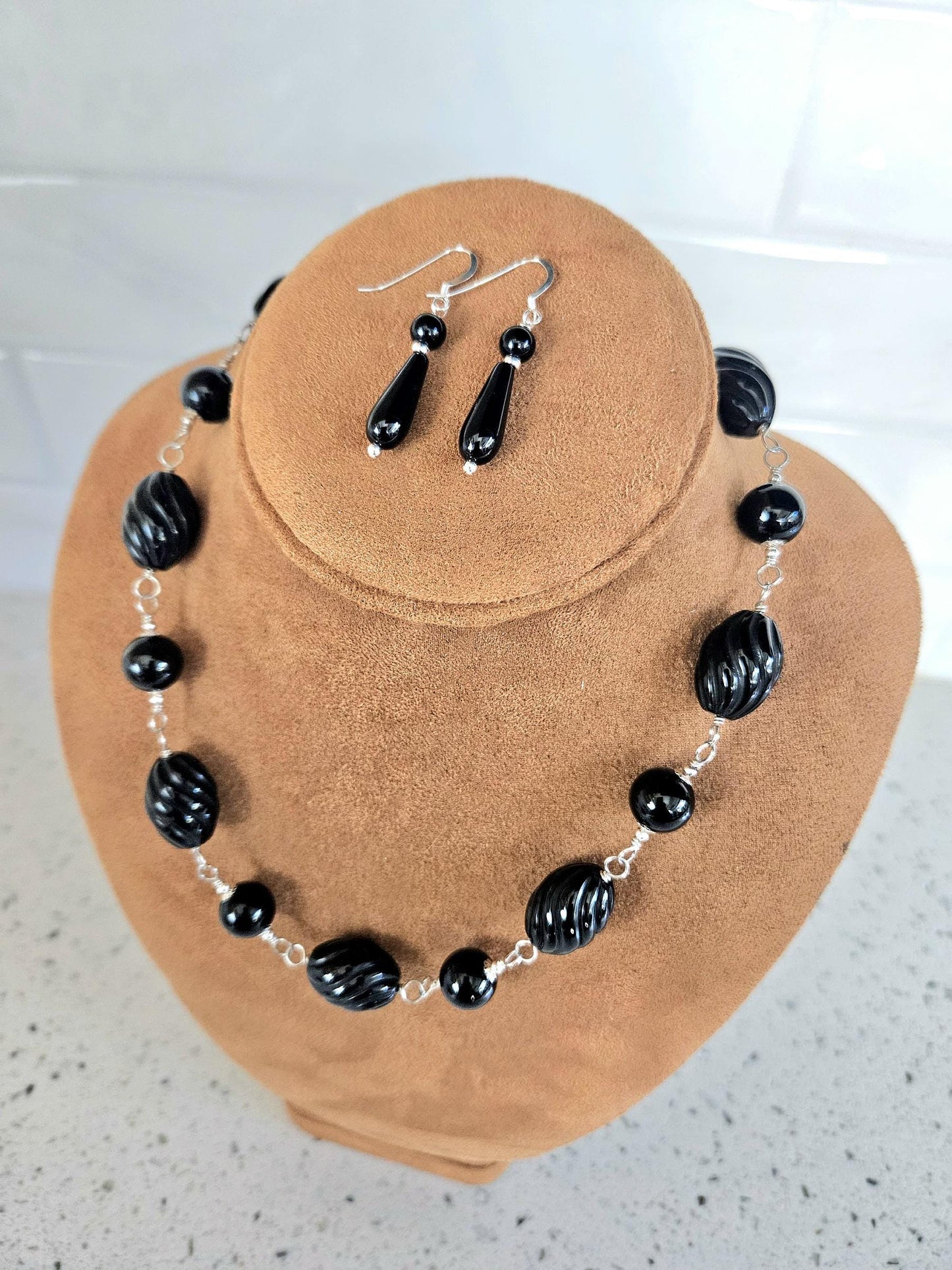 Handmade Black Onyx and Sterling Silver Jewelry Set