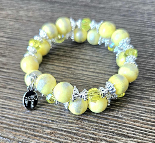 Yellow Bracelet Beaded Stretch Gemstone Jade : Silver Accents, Women's Gift, Handmade