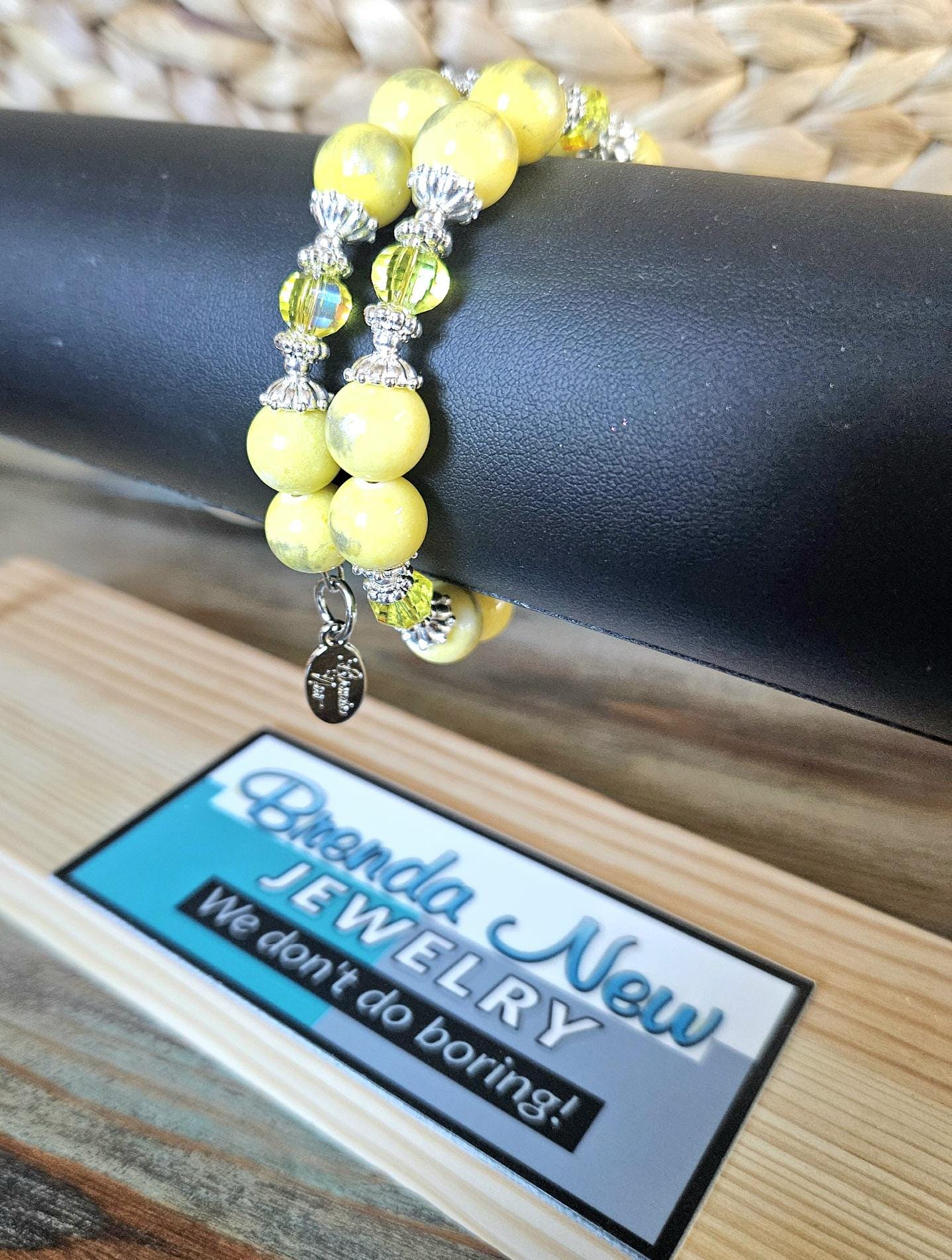 Yellow Bracelet Beaded Stretch Gemstone Jade : Silver Accents, Women's Gift, Handmade