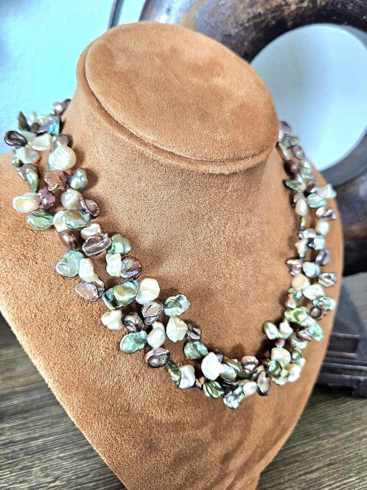 Freshwater Keishi Pearl Necklace: Double Strand, Sterling Silver Clasp