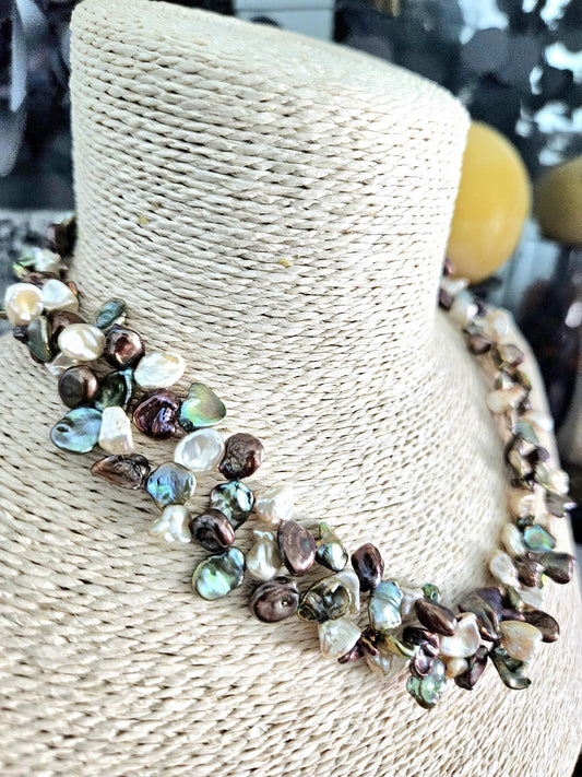 Freshwater Keishi Pearl Necklace: Double Strand, Sterling Silver Clasp