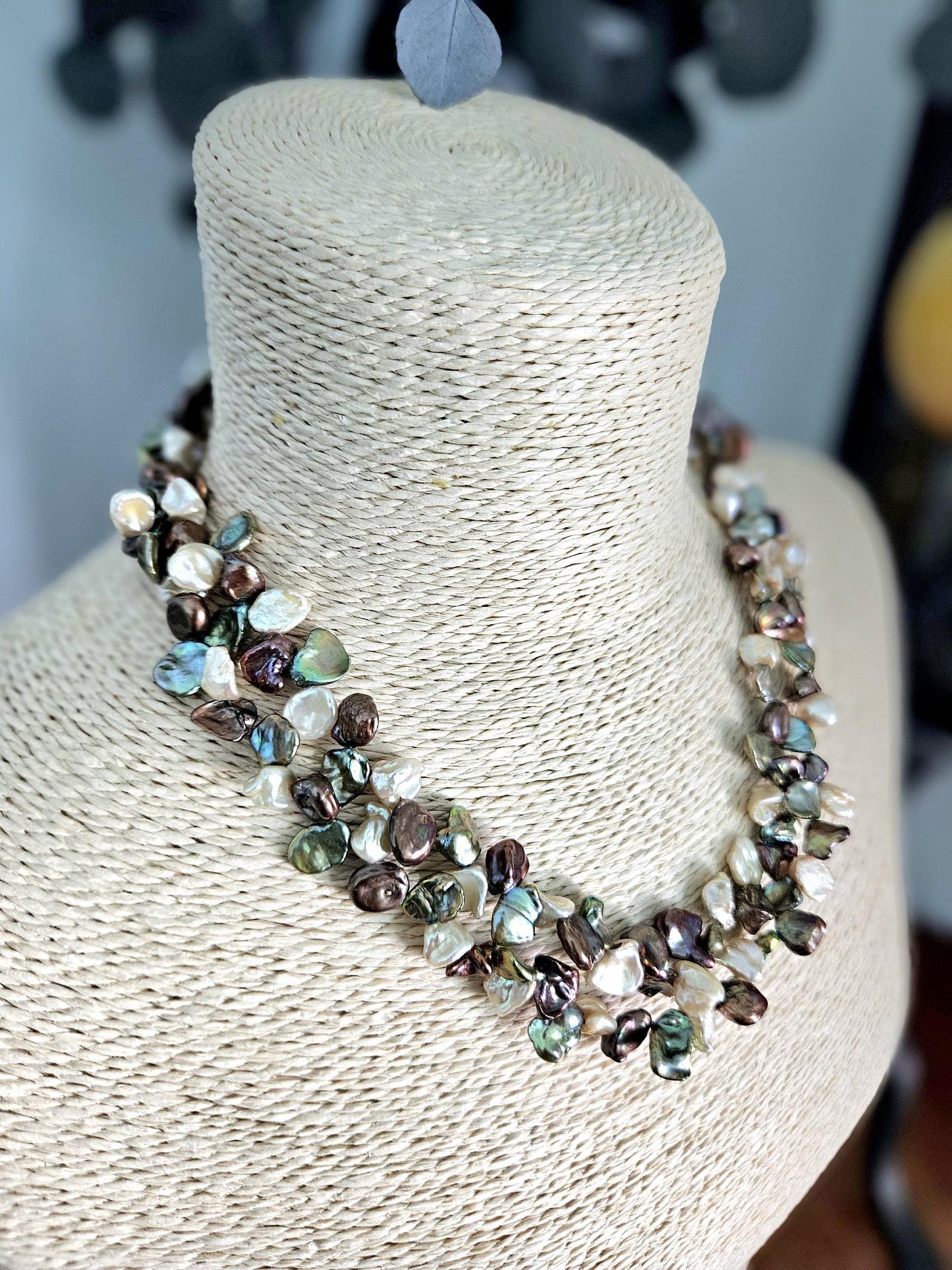 Freshwater Keishi Pearl Necklace: Double Strand, Sterling Silver Clasp