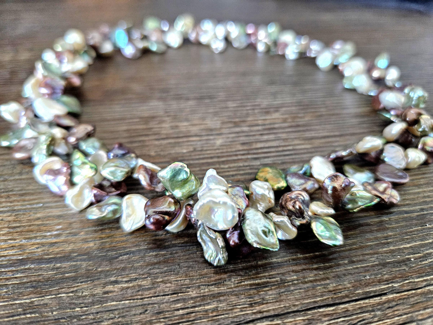 Freshwater Keishi Pearl Necklace: Double Strand, Sterling Silver Clasp