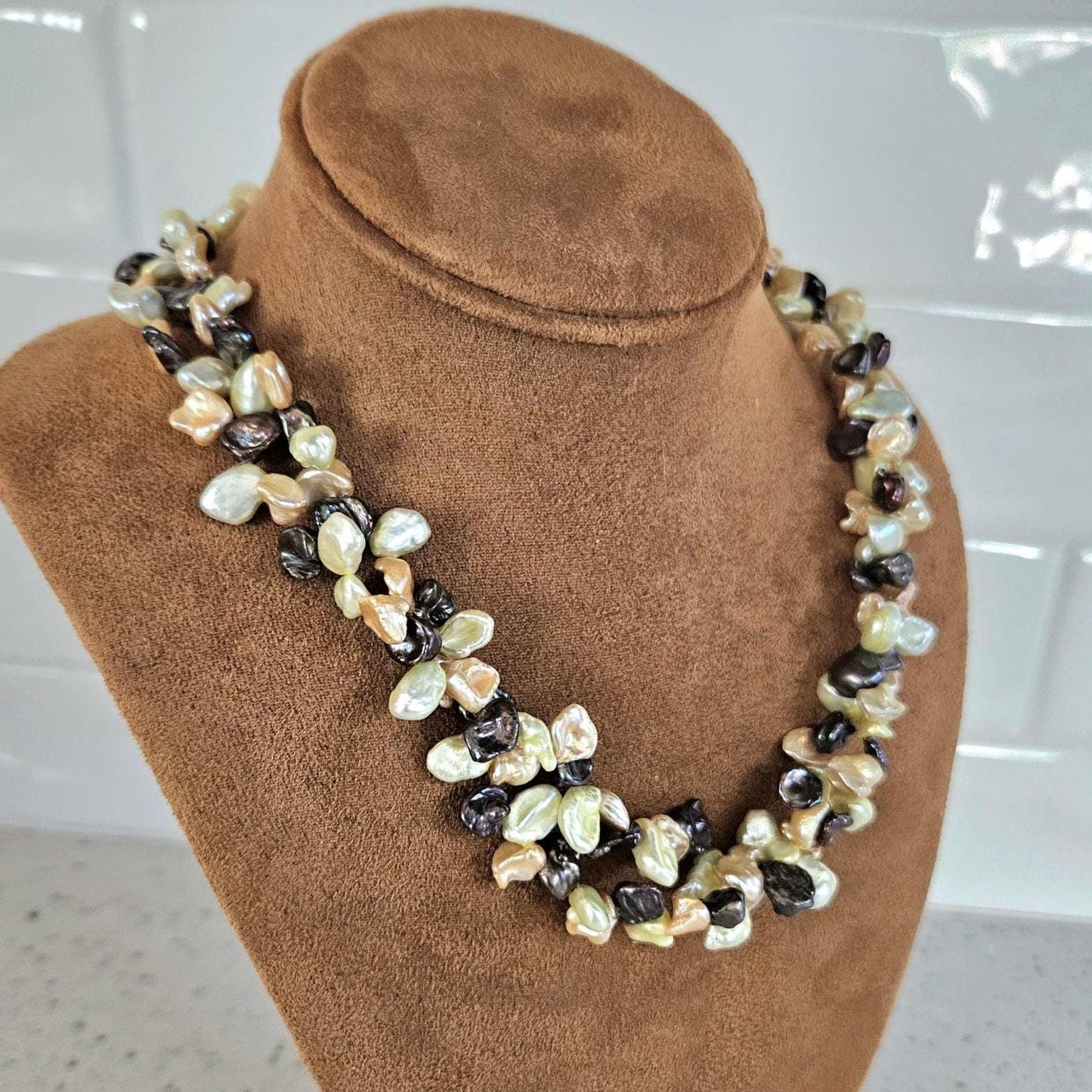 Freshwater Keishi Multi-Strand Necklace: Double Strand, Multi Color, Colorful, Peach, Yellow