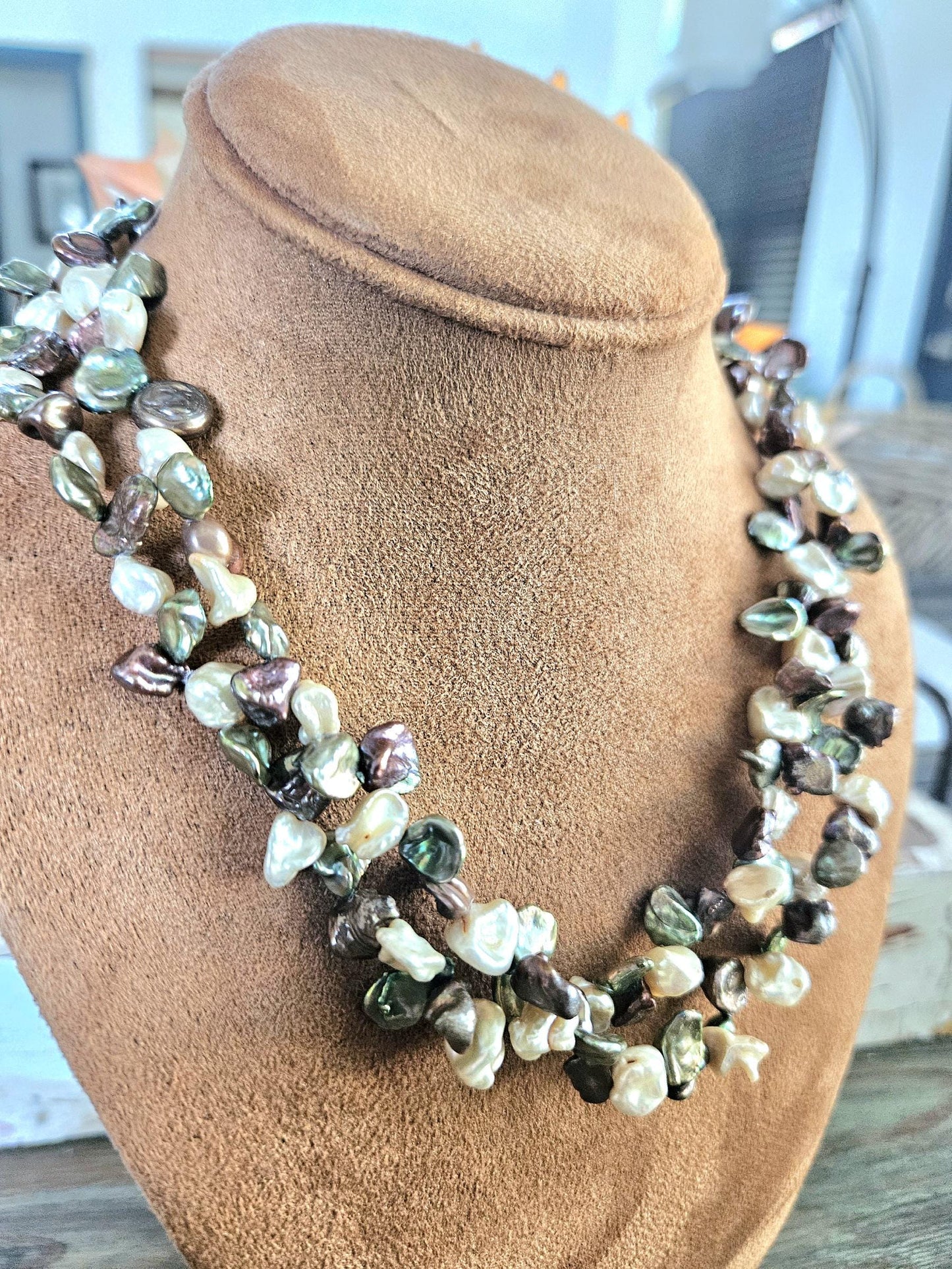 Freshwater Keishi Pearl Necklace: Double Strand, Sterling Silver Clasp