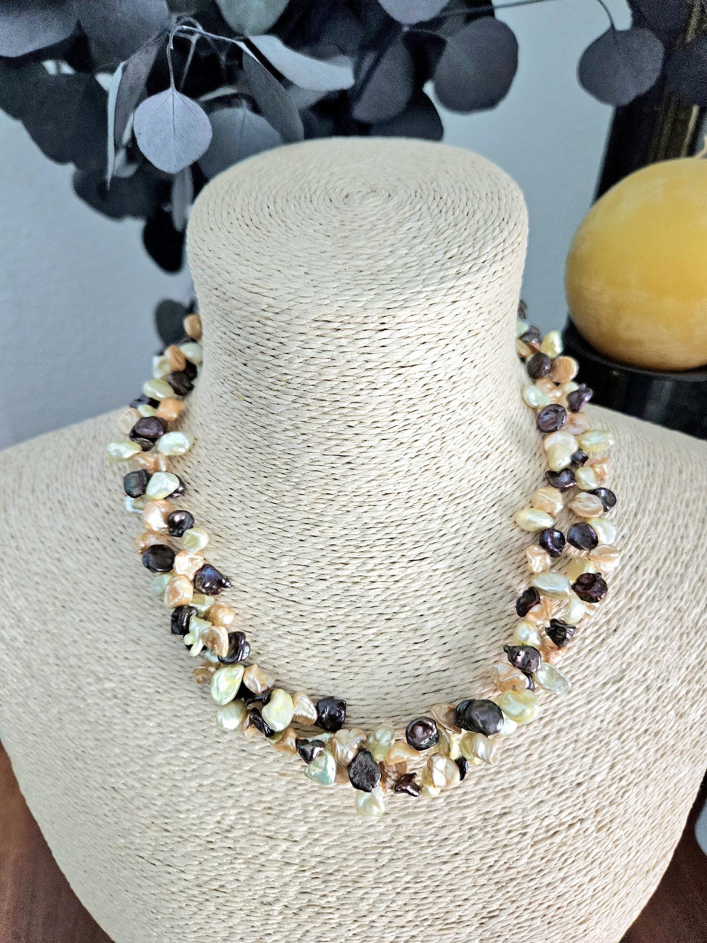 Freshwater Keishi Multi-Strand Necklace: Double Strand, Multi Color, Colorful, Peach, Yellow