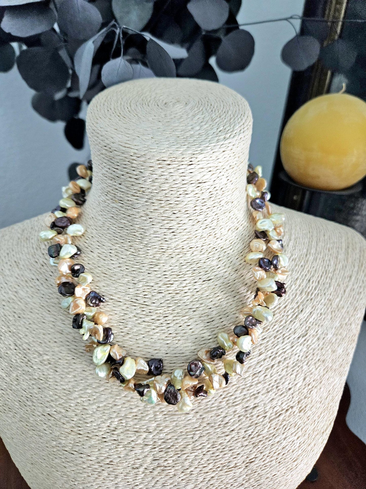 Freshwater Keishi Multi-Strand Necklace: Double Strand, Multi Color, Colorful, Peach, Yellow