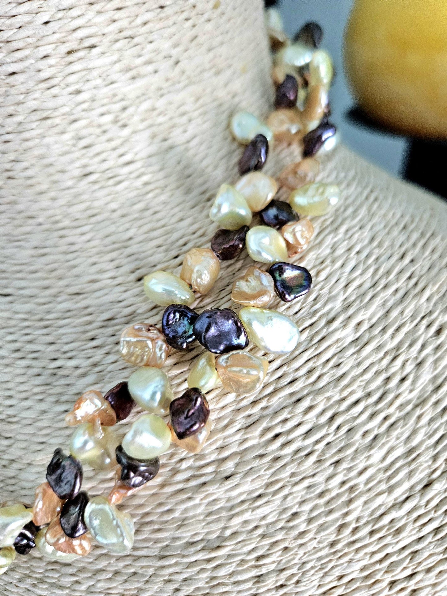 Freshwater Keishi Multi-Strand Necklace: Double Strand, Multi Color, Colorful, Peach, Yellow