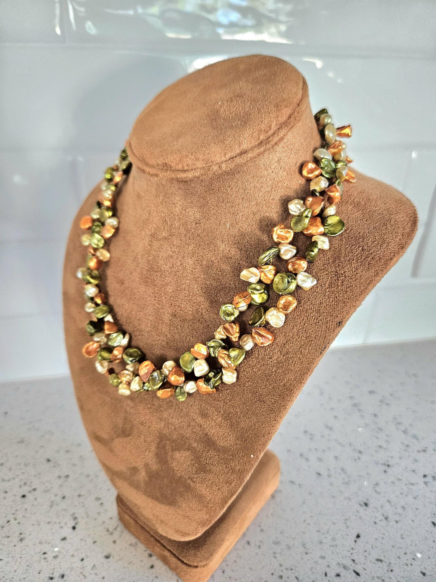 Handmade Multi-Color Keishi Pearl Necklace: Sterling Silver Clasp