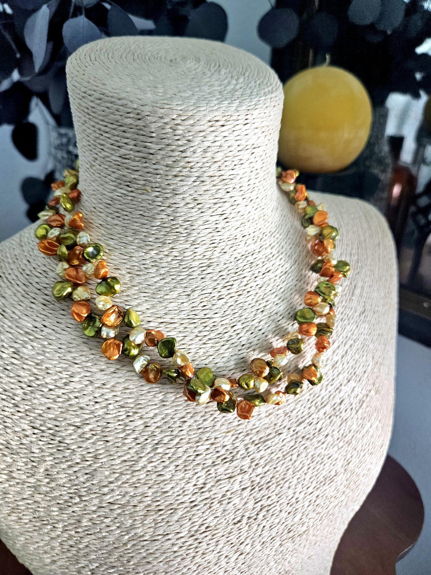 Handmade Multi-Color Keishi Pearl Necklace: Sterling Silver Clasp