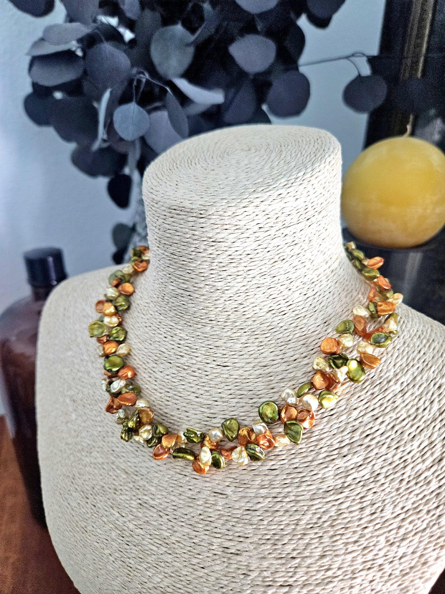 Handmade Multi-Color Keishi Pearl Necklace: Sterling Silver Clasp