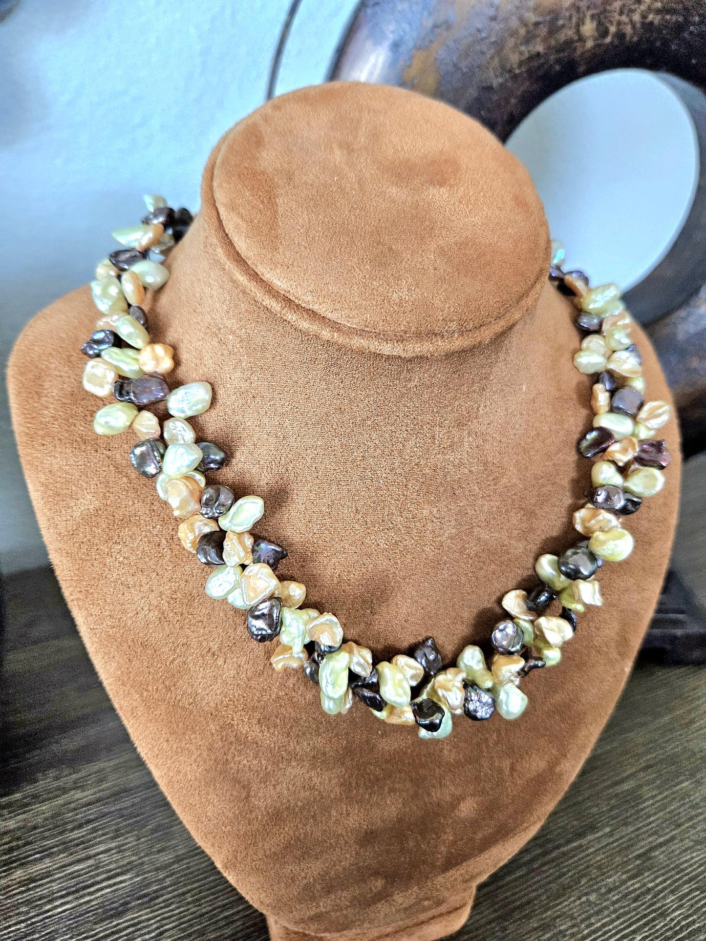 Freshwater Keishi Multi-Strand Necklace: Double Strand, Multi Color, Colorful, Peach, Yellow